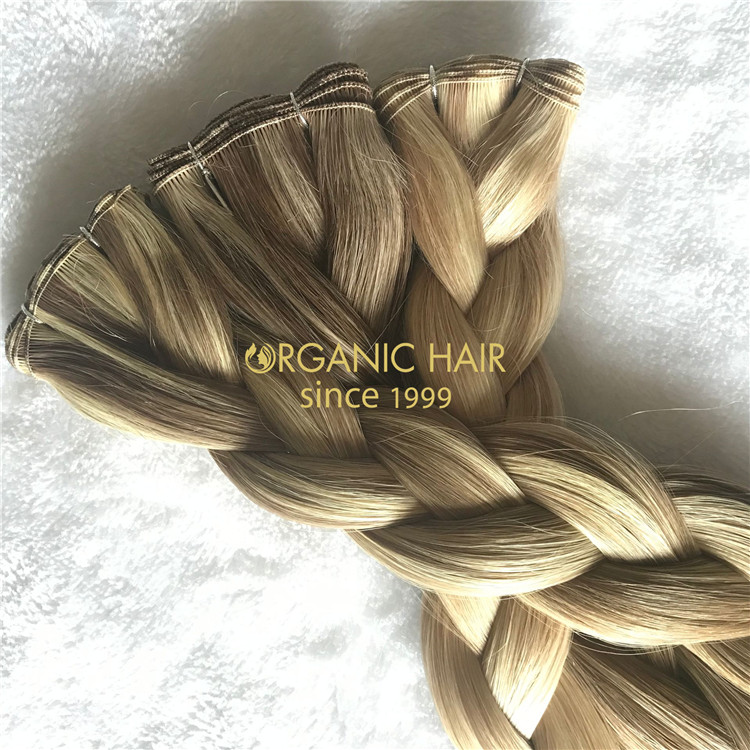 Hand tied wefts hair extensions blonde color and piano color X203